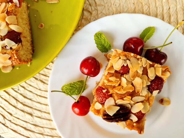 Butter Cake with White Chocolate and Cherries