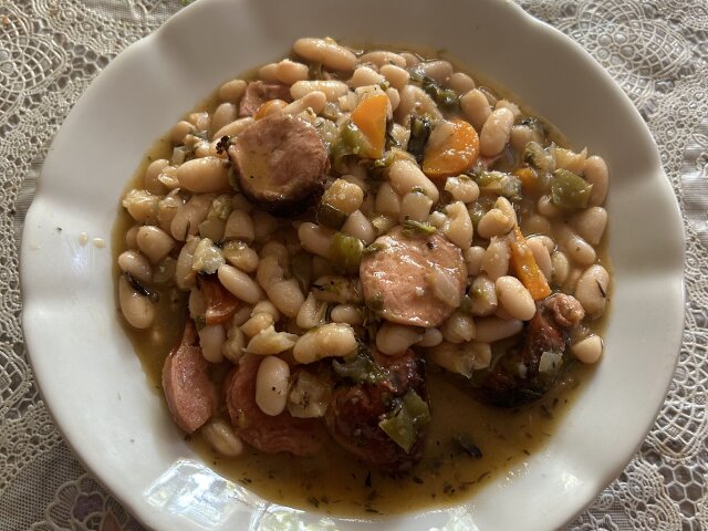 Beans with Sausages in a Clay Pot