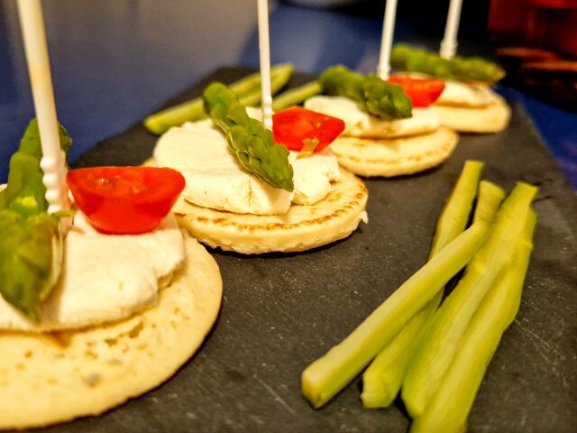 Cheese and Champagne Pate Bites with Asparagus